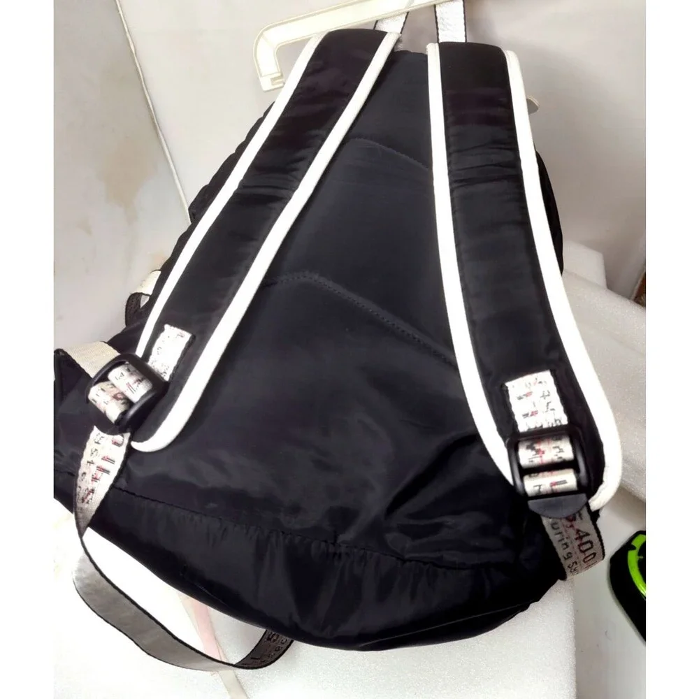 ASGE Black &White Nylon Backpack Drawstring Flap School Travel Laptop Bag 18